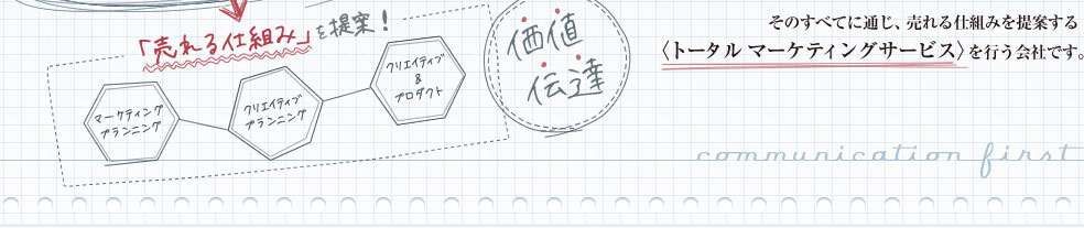 そのすべてに通じ、売れる仕組みを提案する〈トータル マーケティングサービス〉を行う会社です。